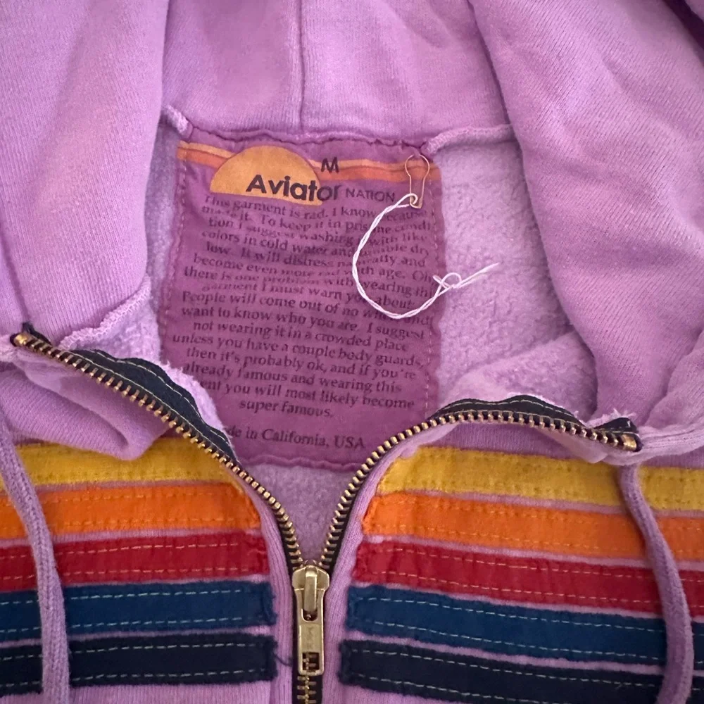 AVIATOR NATION 5 STRIPE ZIP HOODIE-PURPLE Size M NWOT - Picture 2 of 3